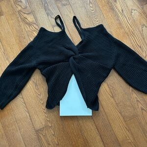 Almost Famous crop cold shoulder open sweater